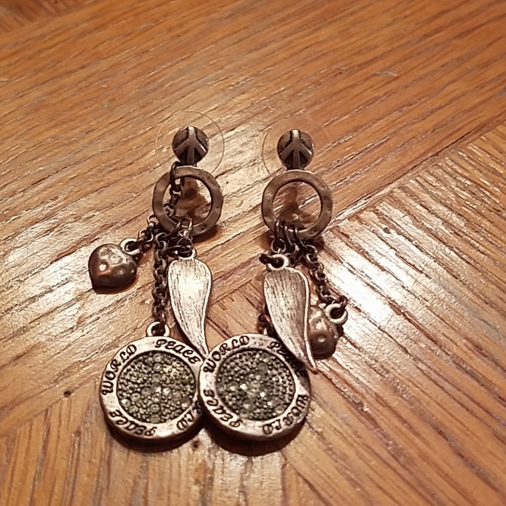Silver Antique Finish RA Peace Earrings
